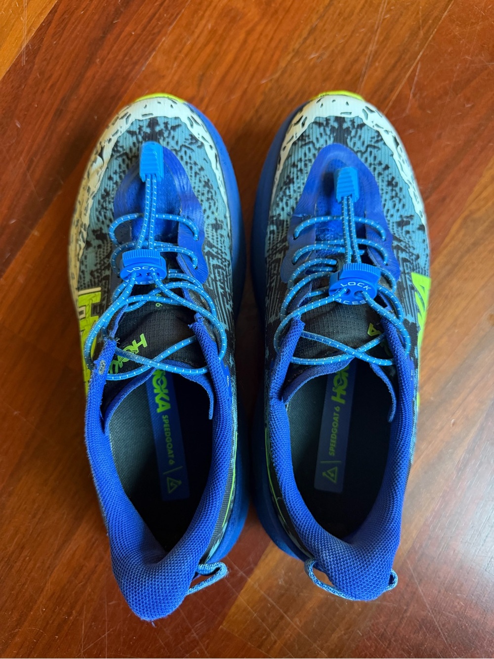 HOKA Kids Blue & Lime Speedgoat athletic Shoes - Picture 5 of 7